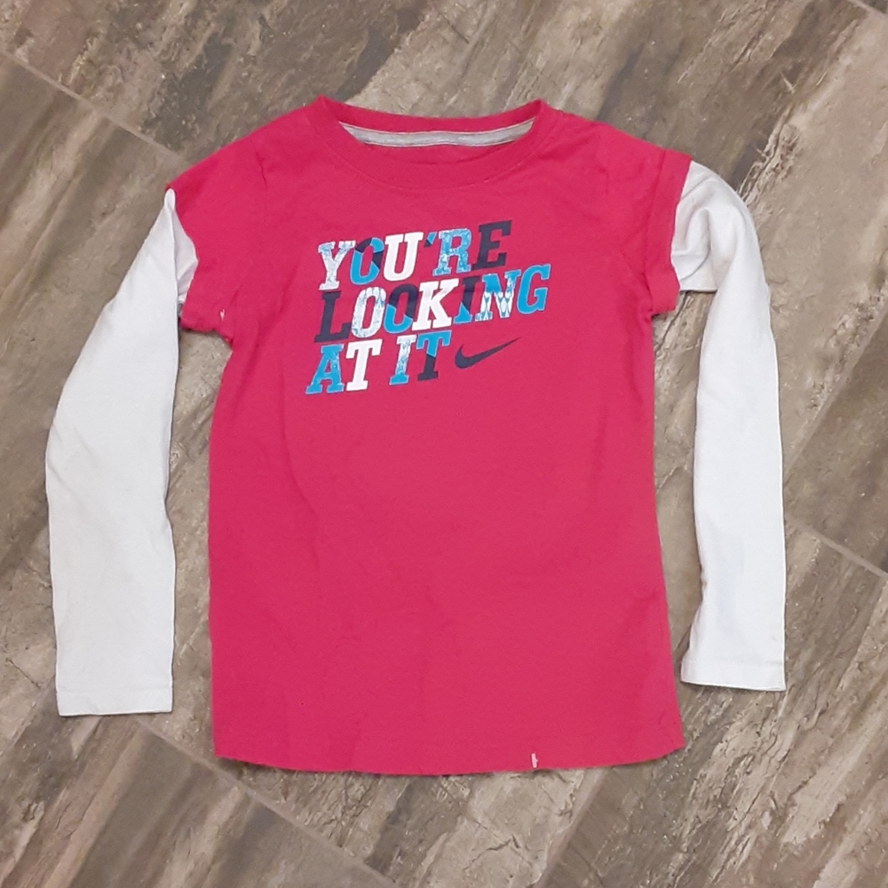 Nike size 4T pink white long sleeve top